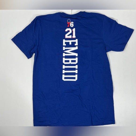 Joel Embiid Philadelphia 76ERS Mens Medium Blue Playmaker T Shirt NBA Playoffs - Picture 5 of 11